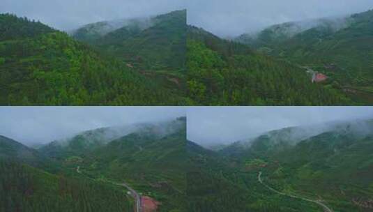 烟雨云雾缭绕的青山航拍高清在线视频素材下载