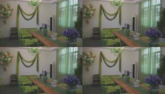 室内布置绿色主题活动场地高清在线视频素材下载