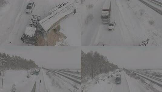 北方冬季冰雪道路车祸航拍高清在线视频素材下载