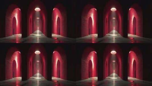 红色灯光砖砌隧道场景高清在线视频素材下载
