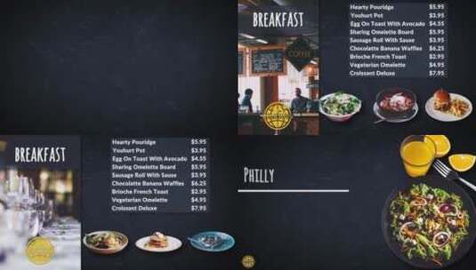 现代时尚美食菜单介绍餐厅价格表照片AE模板高清AE视频素材下载