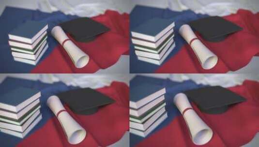 捷克国旗毕业帽和文凭高清在线视频素材下载