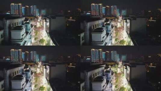 武汉江汉路步行街夜景灯光航拍高清在线视频素材下载