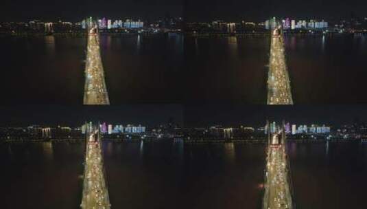 武汉长江二桥交通夜景航拍高清在线视频素材下载