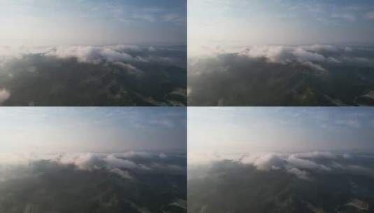 航拍威海市区里口山附近 的平流雾4K高清在线视频素材下载