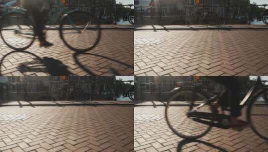 道路上自行车经过的特写镜头高清在线视频素材下载