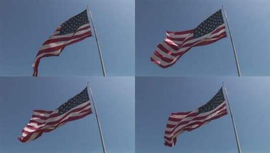 美国国旗在白天迎风飘扬高清在线视频素材下载