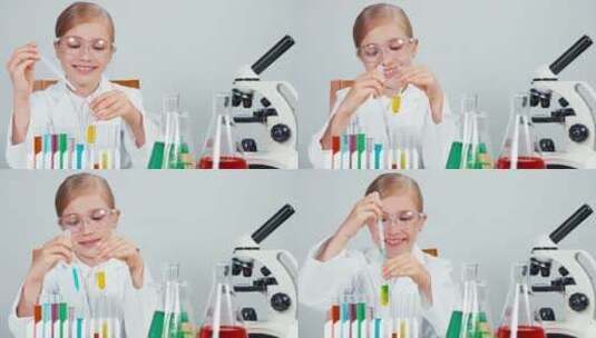 做混合液体实验的小孩高清在线视频素材下载