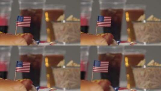 插着美国国旗的汉堡高清在线视频素材下载
