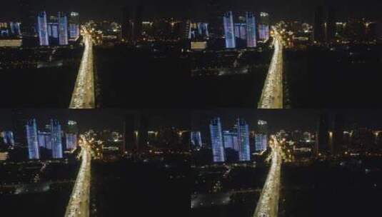 航拍湖北武汉长江大桥夜间车流高清在线视频素材下载