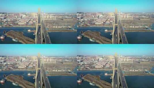 天津滨海新区海河大桥航拍高清在线视频素材下载