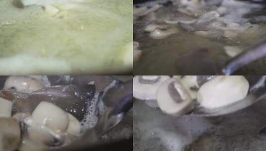 各种蘑菇清洗口蘑煮蘑菇做饭高清在线视频素材下载