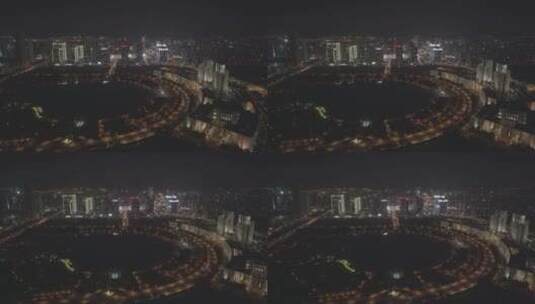 无锡市民中心尚贤河夜景航拍高清在线视频素材下载