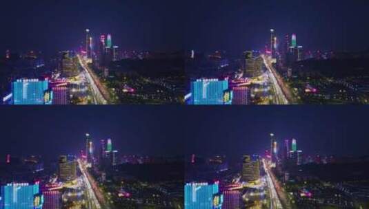 航拍南宁东盟商务区夜景高清在线视频素材下载