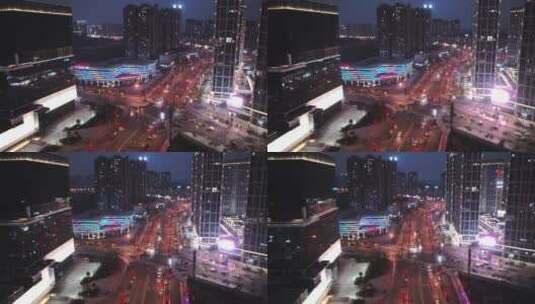 新春佳节夜景商业街高铁站航拍高清在线视频素材下载