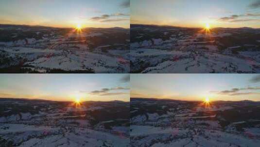 冬日群山背后的夕阳高清在线视频素材下载