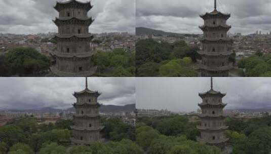 泉州开元寺东西塔特写西街钟楼航拍市区大景高清在线视频素材下载