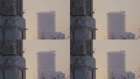 航拍傍晚杭州市区建筑工地高清在线视频素材下载
