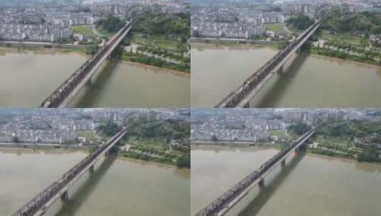 交通运输跨河铁路大桥航拍高清在线视频素材下载