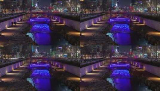 韩国城市街道和带桥的步行道高清在线视频素材下载