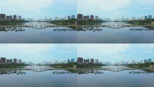 航拍广西南宁天际线南湖公园天空之镜风景高清在线视频素材下载