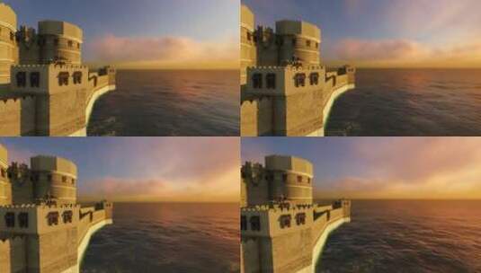 日落时海中的3D城堡高清在线视频素材下载