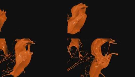 橙色液体颜料泼洒下落飞溅高清在线视频素材下载