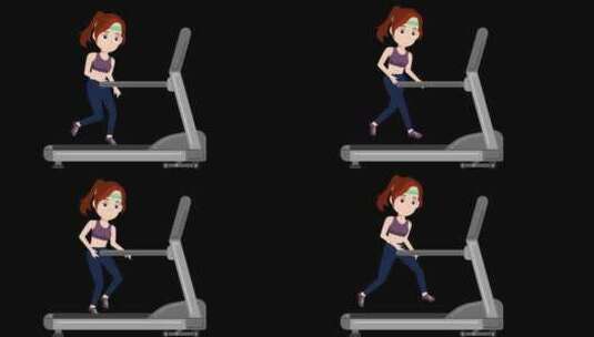 卡通运动女孩跑步机科学健身高清在线视频素材下载