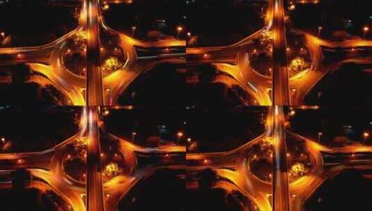 航拍夜景城市道路车流延时摄影高清在线视频素材下载