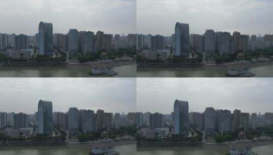 快进X10 城市航拍宜昌长江边高楼建筑CBD高清在线视频素材下载