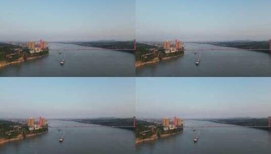 航拍湖北宜昌长江公路大桥高清在线视频素材下载