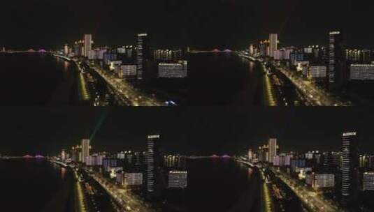 武汉疫情封城 航拍武汉江滩 江边公路 夜 移高清在线视频素材下载