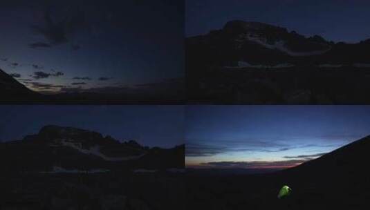 夜晚山中男子野外帐篷露营高清在线视频素材下载