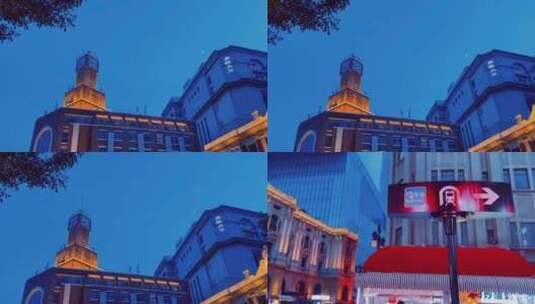 天津新月夜晚城市街景高清在线视频素材下载