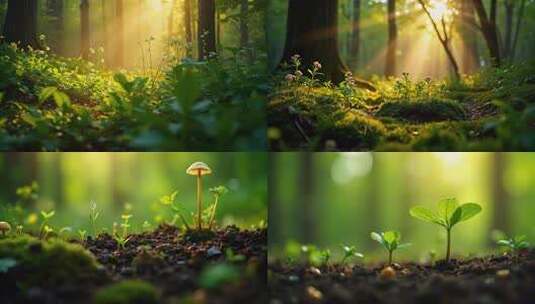 森林晨光下的花草树木高清在线视频素材下载