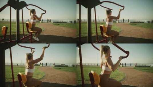 女人在户外公园健身高清在线视频素材下载