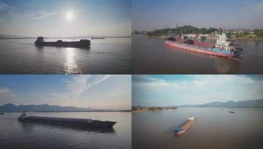 长江海运货船延时航拍高清在线视频素材下载