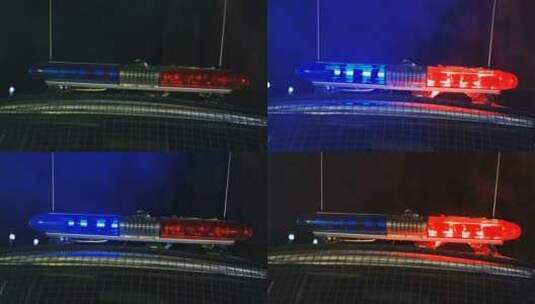 户外警车车顶闪烁的红蓝灯特写高清在线视频素材下载