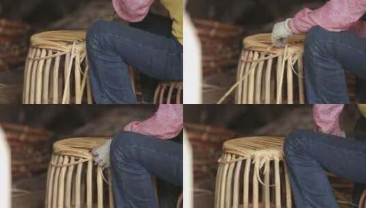 少数民族制作传统编织鼓凳高清在线视频素材下载