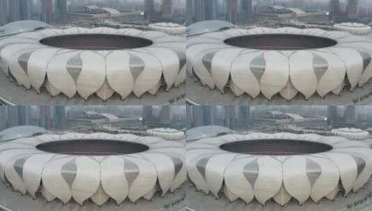 杭州市奥林匹克体育中心大莲花航拍高清在线视频素材下载