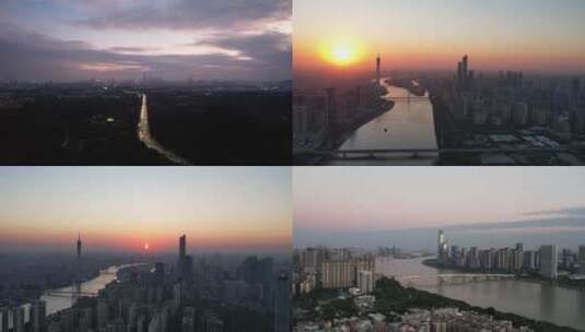广州城市日落航拍珠江新城广州塔高清在线视频素材下载