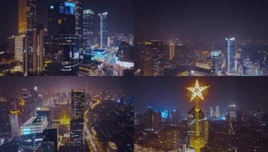 静安商圈夜景航拍空镜合集高清在线视频素材下载