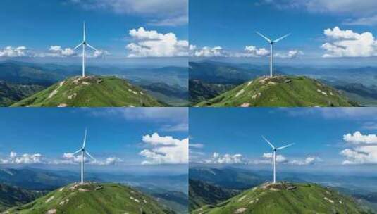 4K航拍蓝天白云青山绿水清洁能源风力发电高清在线视频素材下载