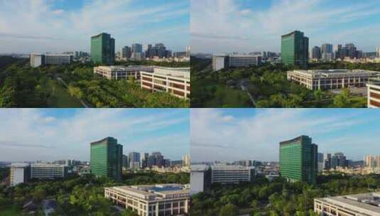 深圳华为总部研发大楼低飞前进左环绕高清在线视频素材下载
