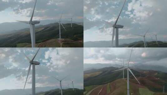 中国电网山顶风车电力风电设备高清在线视频素材下载