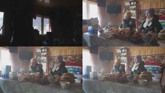 冬季喀纳斯哈萨克族家庭高清在线视频素材下载