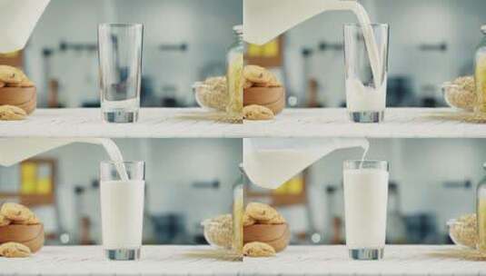 从罐子里倒牛奶4K延时纯奶酸奶香浓早餐高清在线视频素材下载