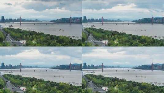 杭州钱塘江西兴大桥城市风光延时高清在线视频素材下载