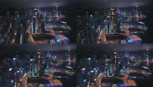 香港高楼大厦城市夜景高空航拍高清在线视频素材下载