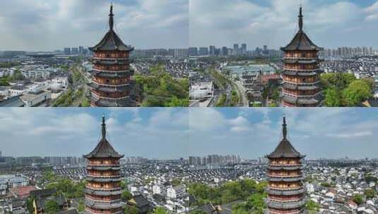 苏州北塔报恩寺北寺塔航拍高清在线视频素材下载